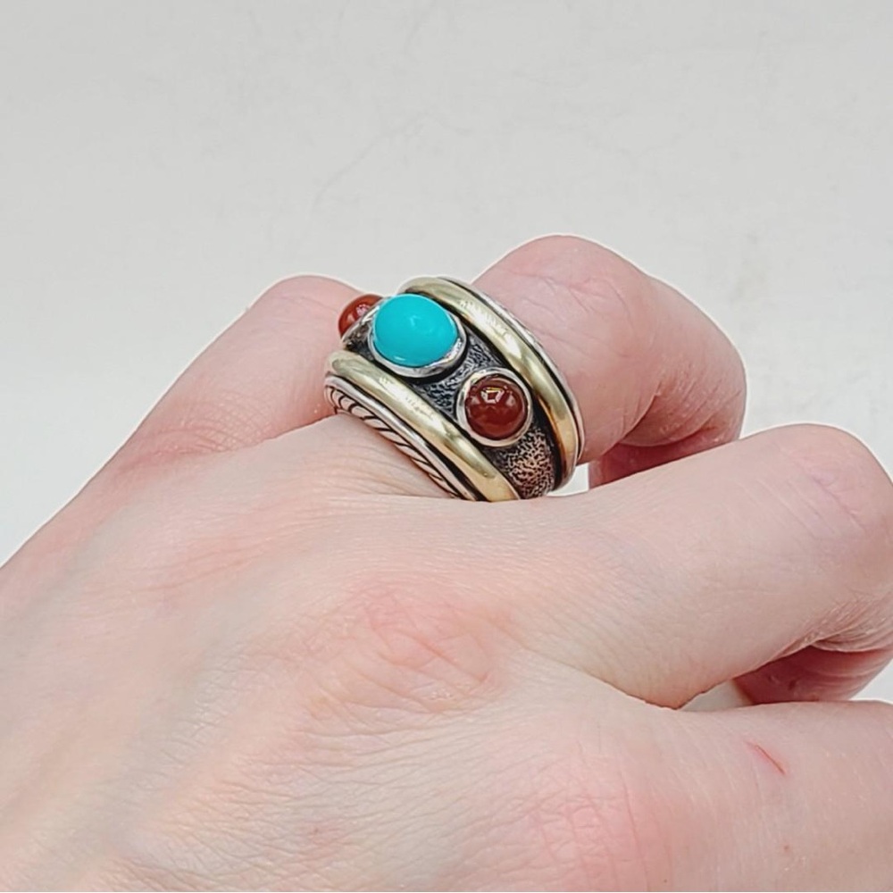 David Yurman Renaissance Ring With Turquoise Carnelian And Gold - Picture 11 of 12